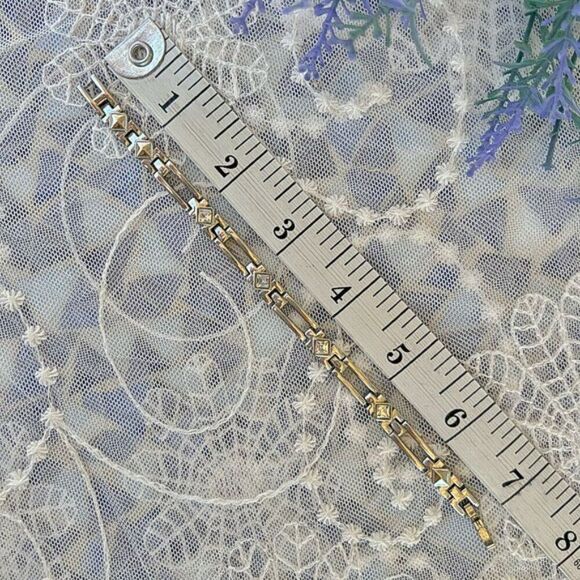 Vintage 80’s/90’s Silver & Rhinestone Link Bracelet - Picture 3 of 5